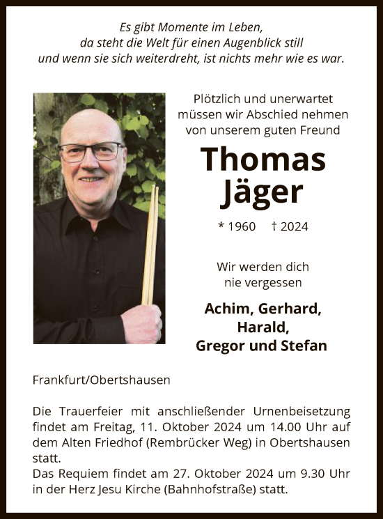 Todesanzeige von Thomas Jäger von OF