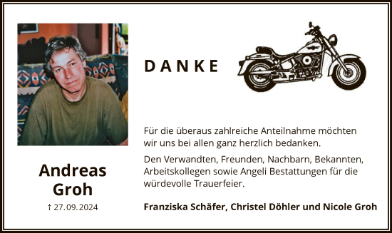 Todesanzeige von Andreas Groh von OF