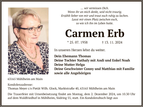 Todesanzeige von Carmen Erb von OF