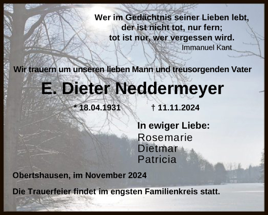 Todesanzeige von E. Dieter Neddermeyer von OF