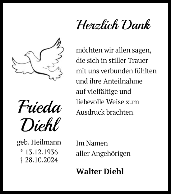 Todesanzeige von Frieda Diehl von OF