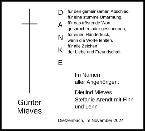 Todesanzeige von Günter Mieves von OF