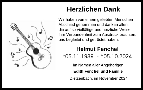 Todesanzeige von Helmut Fenchel von OF