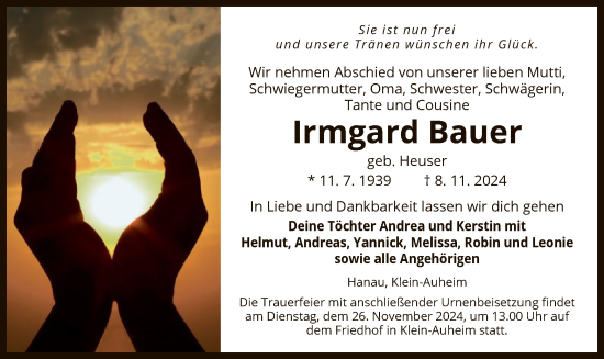 Todesanzeige von Irmgard Bauer von OF