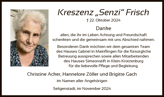 Todesanzeige von Kreszenz Frisch von OF