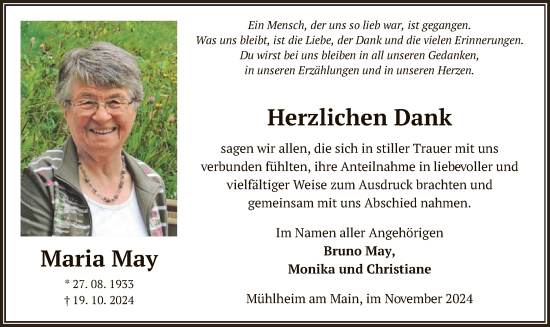 Todesanzeige von Maria May von OF