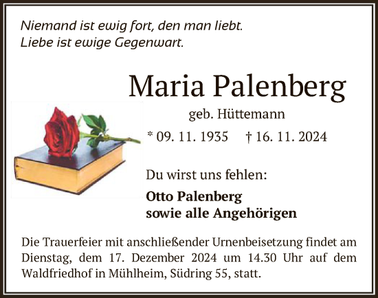 Todesanzeige von Maria Palenberg von OF