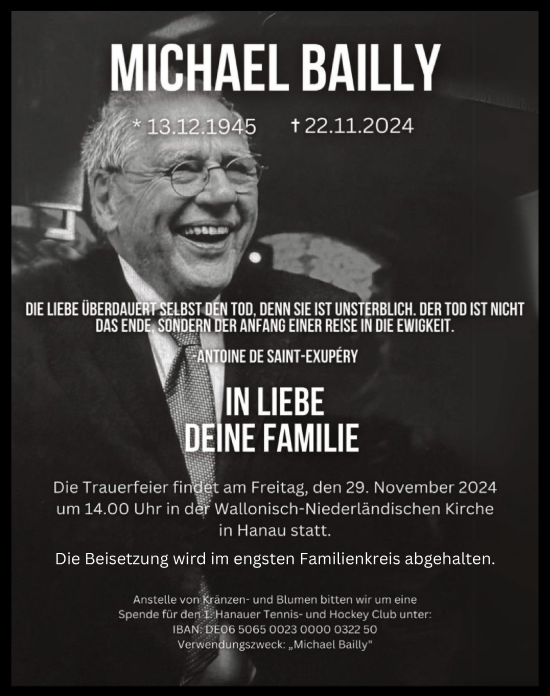 Todesanzeige von Michael Bailly von OF