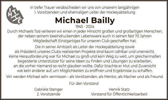 Todesanzeige von Michael Bailly von OF