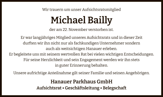 Todesanzeige von Michael Bailly von OF