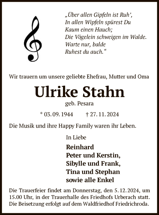 Todesanzeige von Ulrike Stalin von OF