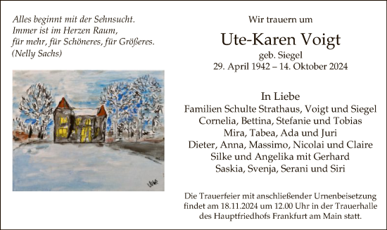 Todesanzeige von Ute-Karen Voigt von OF
