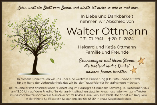 Todesanzeige von Walter Ottmann von OF