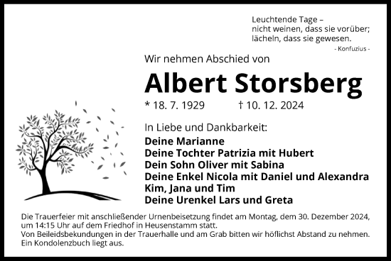 Todesanzeige von Albert Storsberg von OF