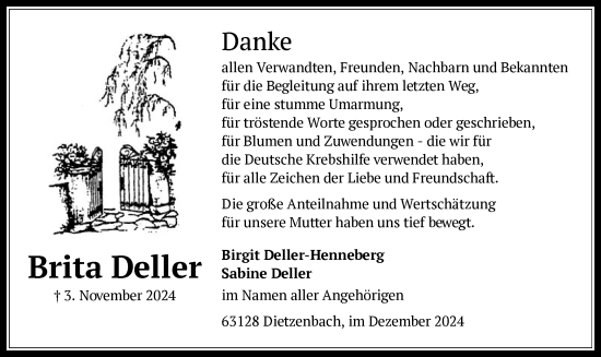 Todesanzeige von Brita Deller von OF