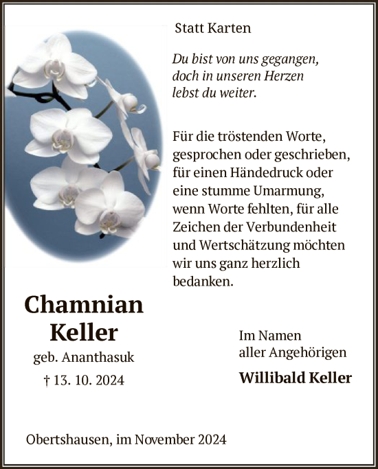 Todesanzeige von Chamnian Keller von OF