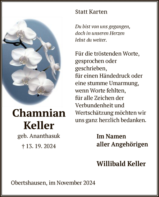 Todesanzeige von Chamnian Keller von OF