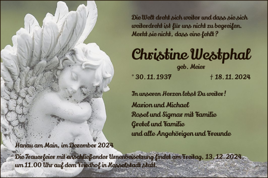 Todesanzeige von Christine Westphal von OF