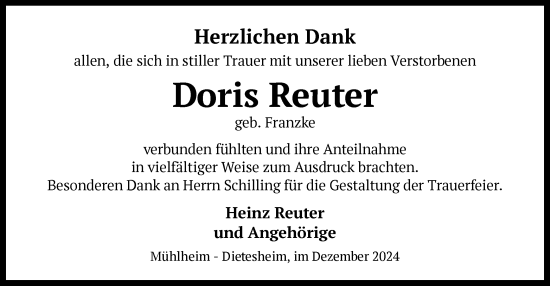 Todesanzeige von Doris Reuter von OF