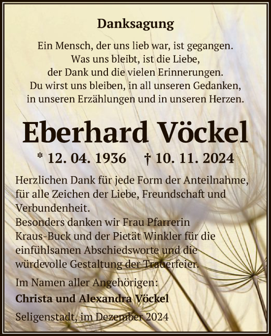 Todesanzeige von Eberhard Vöckel von OF