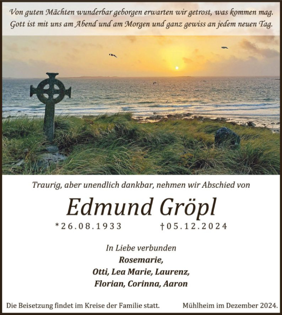 Todesanzeige von Edmund Gröpl von OF