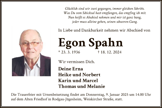 Todesanzeige von Egon Spahn von OF