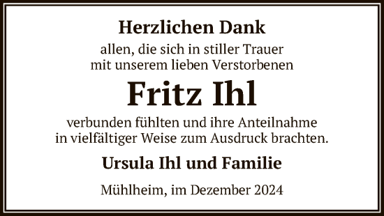 Todesanzeige von Fritz Ihl von OF