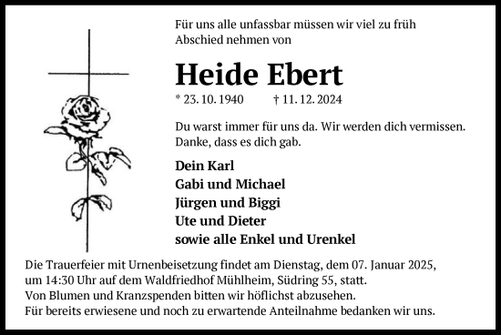Todesanzeige von Heide Ebert von OF