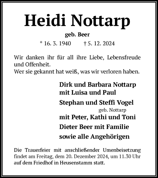 Todesanzeige von Heidi Nottarp von OF