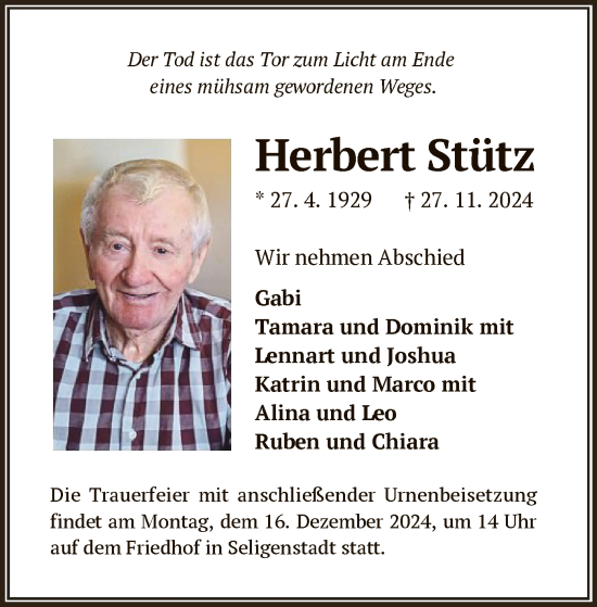 Todesanzeige von Herbert Stütz von OF