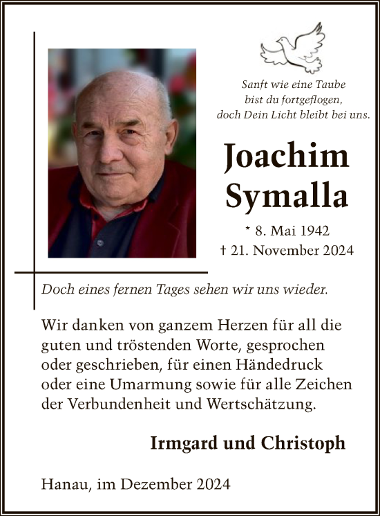 Todesanzeige von Joachim Symalla von OF