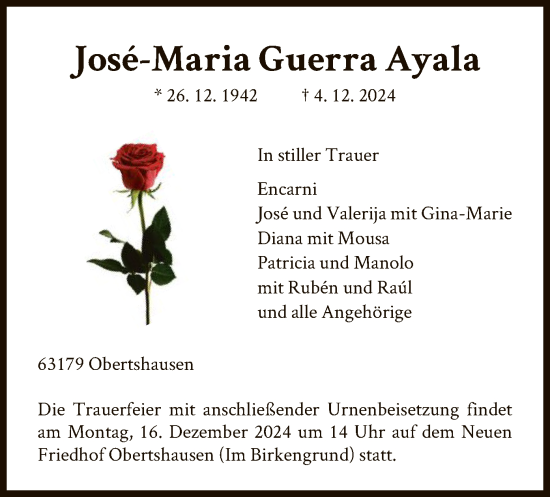 Todesanzeige von Jose-Maria Guerra Ayala von OF