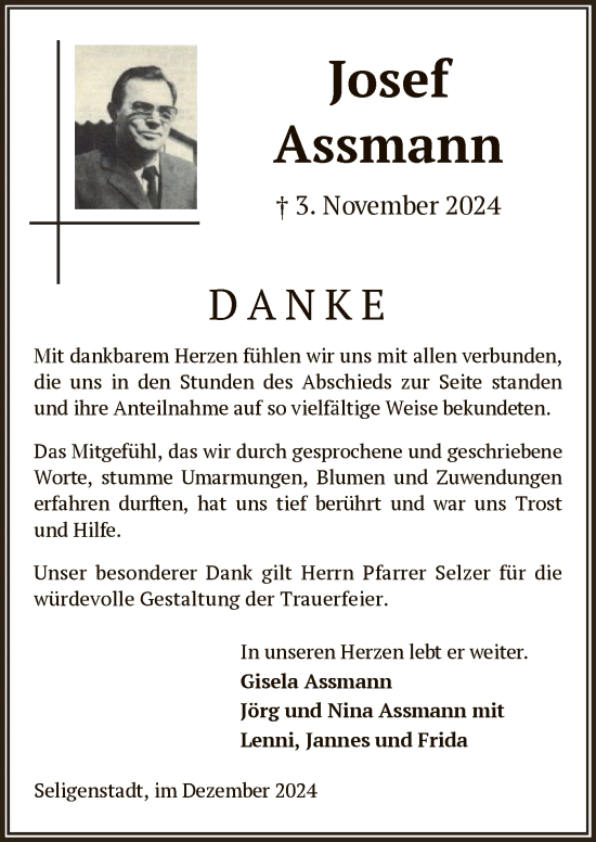 Todesanzeige von Josef Assmann von OF