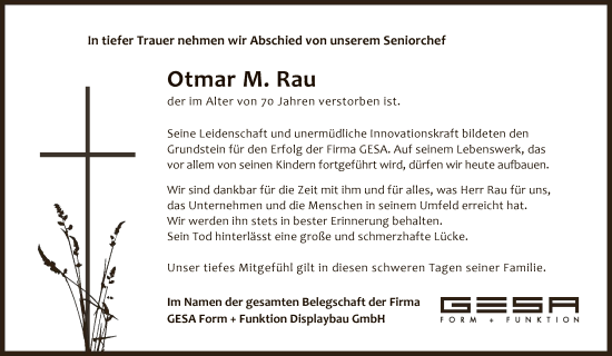 Todesanzeige von Otmar  Rau von OF