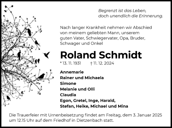 Todesanzeige von Roland Schmidt von OF