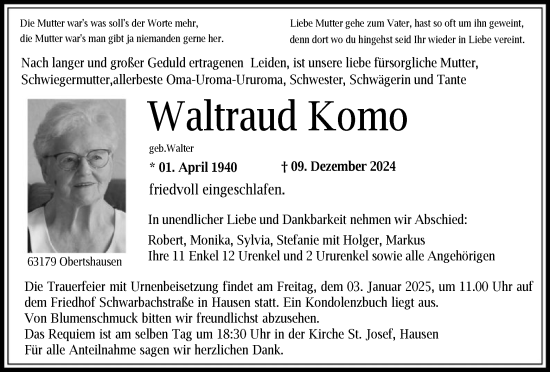 Todesanzeige von Waltraud Komo von OF
