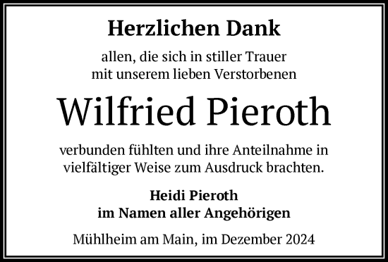 Todesanzeige von Wilfried Pieroth von OF