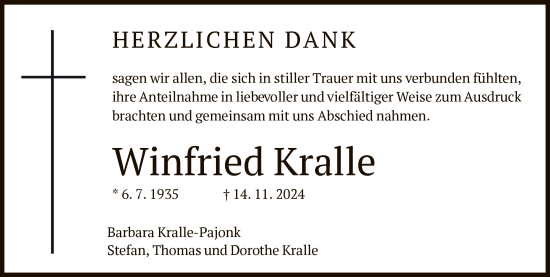 Todesanzeige von Winfried Kralle von OF