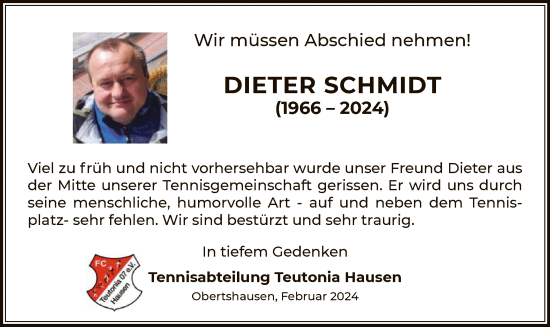 Todesanzeige von Dieter Schmidt von OF