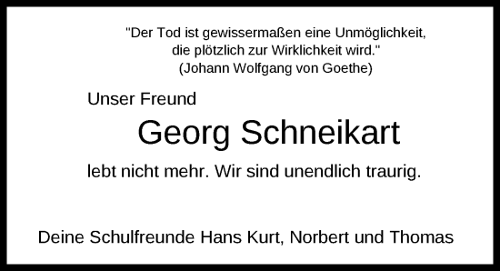 Todesanzeige von Georg Schneikart von OF