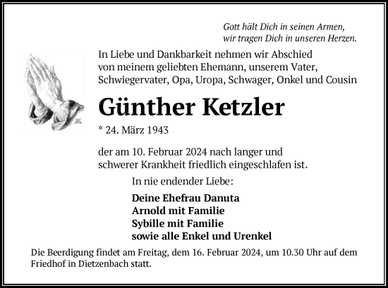 Todesanzeige von Günther Ketzler von OF