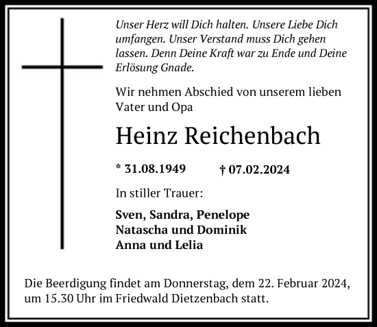 Todesanzeige von Heinz Reichenbach von OF