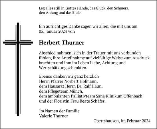 Todesanzeige von Herbert Thurner von OF