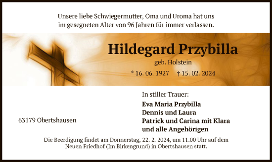 Todesanzeige von Hildegard Przybilla von OF