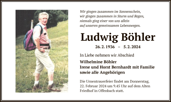 Todesanzeige von Ludwig Böhler von OF