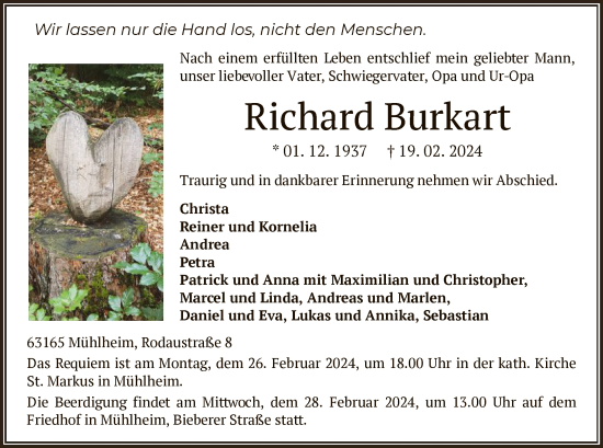 Todesanzeige von Richard Burkart von OF