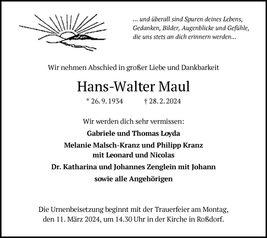 Todesanzeige von Hans-Walter Maul von OF