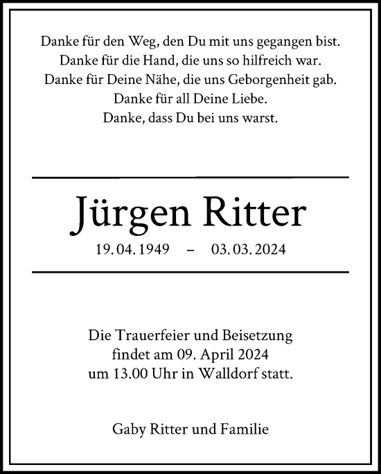 Todesanzeige von Jürgen Ritter von OF