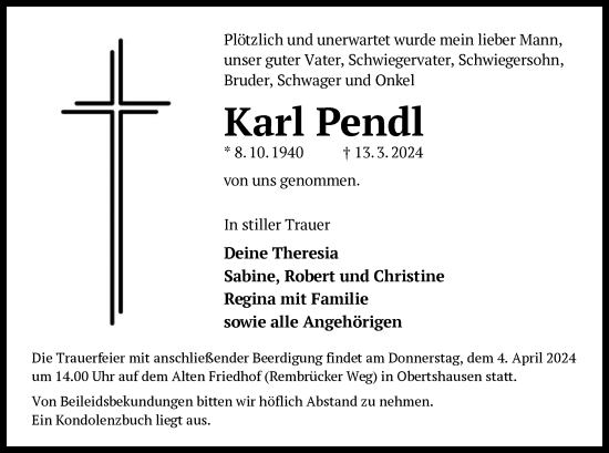 Todesanzeige von Karl Pendl von OFOF