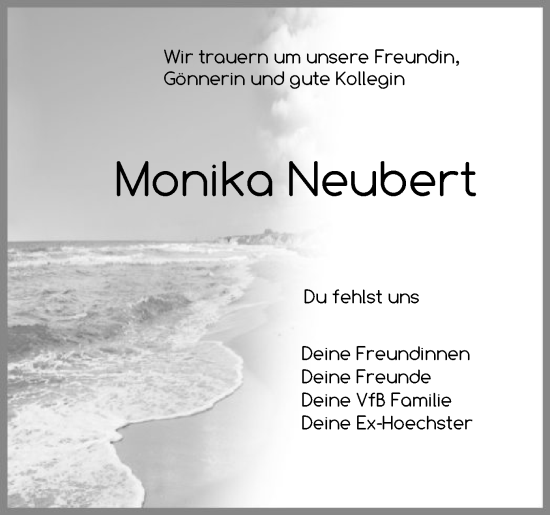 Todesanzeige von Monika Neubert von OF